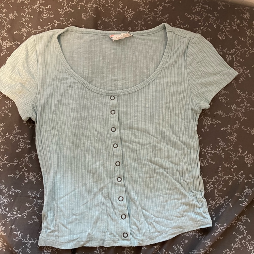Teal baby tee button up